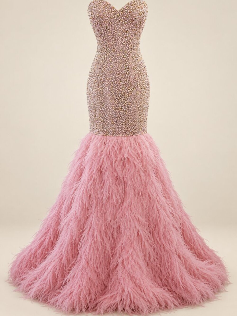 💎Couture Ostrich Feathers Evening Wedding Cocktail Runway Beaded Crystals Dress